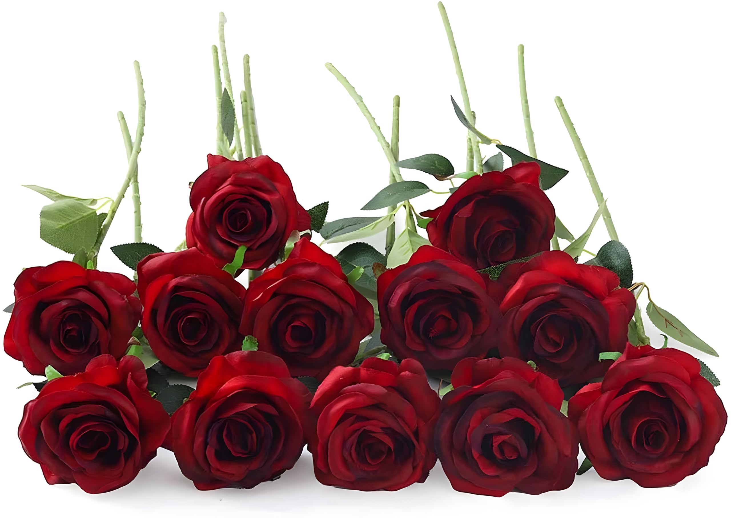 Laelfe 12 Pcs Burgundy Roses Artificial Flowers, 53 cm Single Long Stem Faux Silk Dark Red Roses Fake Red Rose Flowers for Wedding Bridal Bouquet Home Party Hotel Decorations