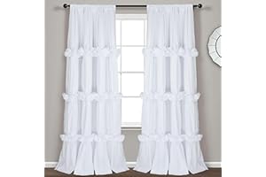 Homechoice Decor Thermal Insulated Blackout Window Curtains, 54" W x 84" L x 2 Panels, Boho Ruched Window Treatments with 3 Rows of Butterfly Flowers, Rustic Rod Pocket Drapes for Room, White (LQ-30)