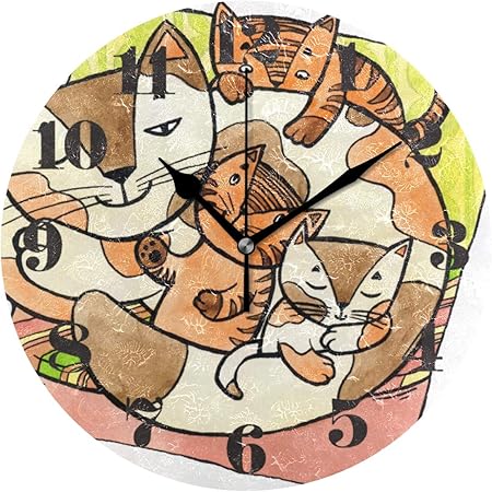 Mnsruu Horloge Murale Ronde Silencieuse Pour Chat Aquarelle Facile A Lire Amazon Fr Cuisine Maison