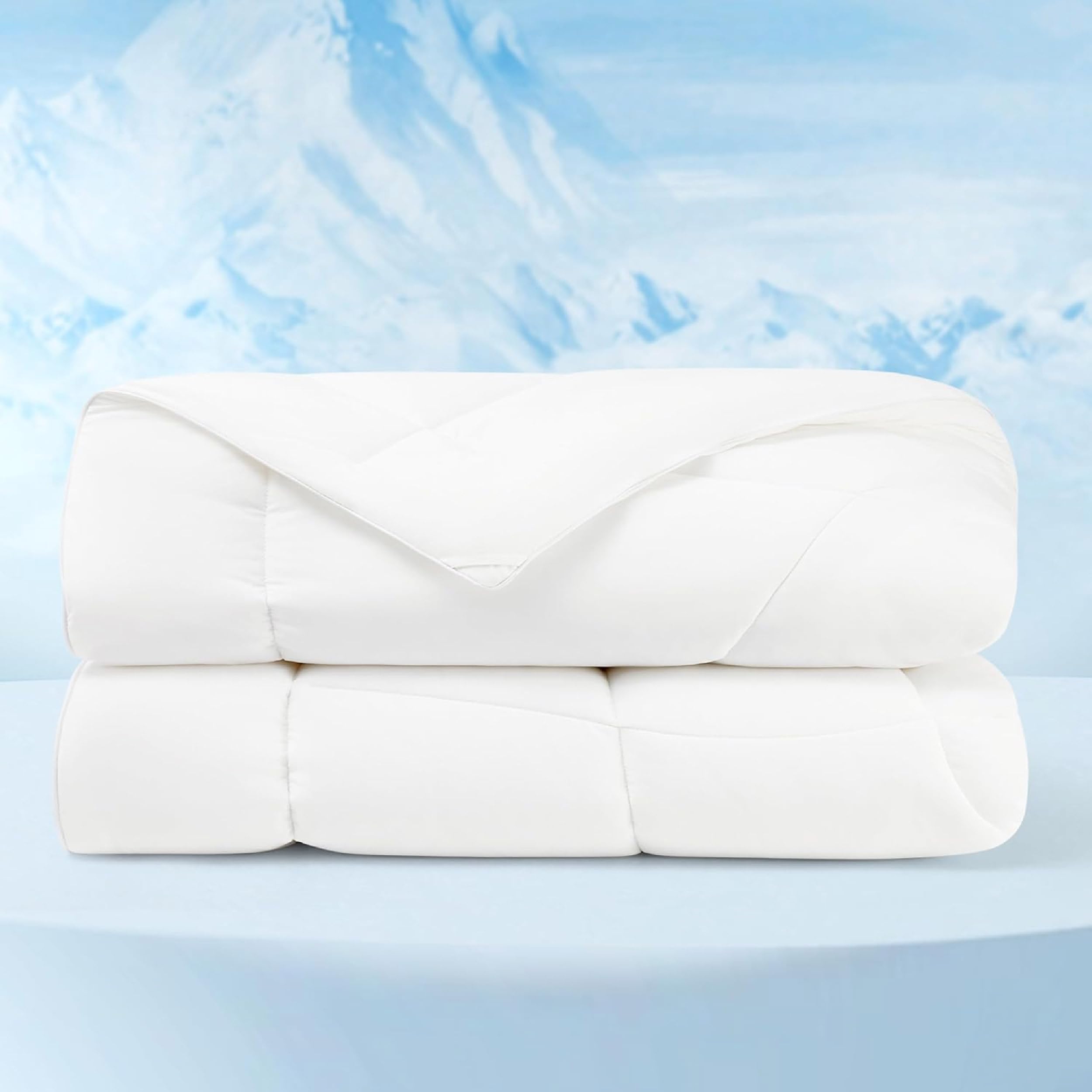 Photo 1 of Bedsure Cooling Comforter King Size - Cooling Blankets for Hot Sleepers, Lightweight Comforter for Summer with Dual-Sided Cool Tech, Soft Breathable Cold Blanket for Sleeping, White, 102x90 Inches