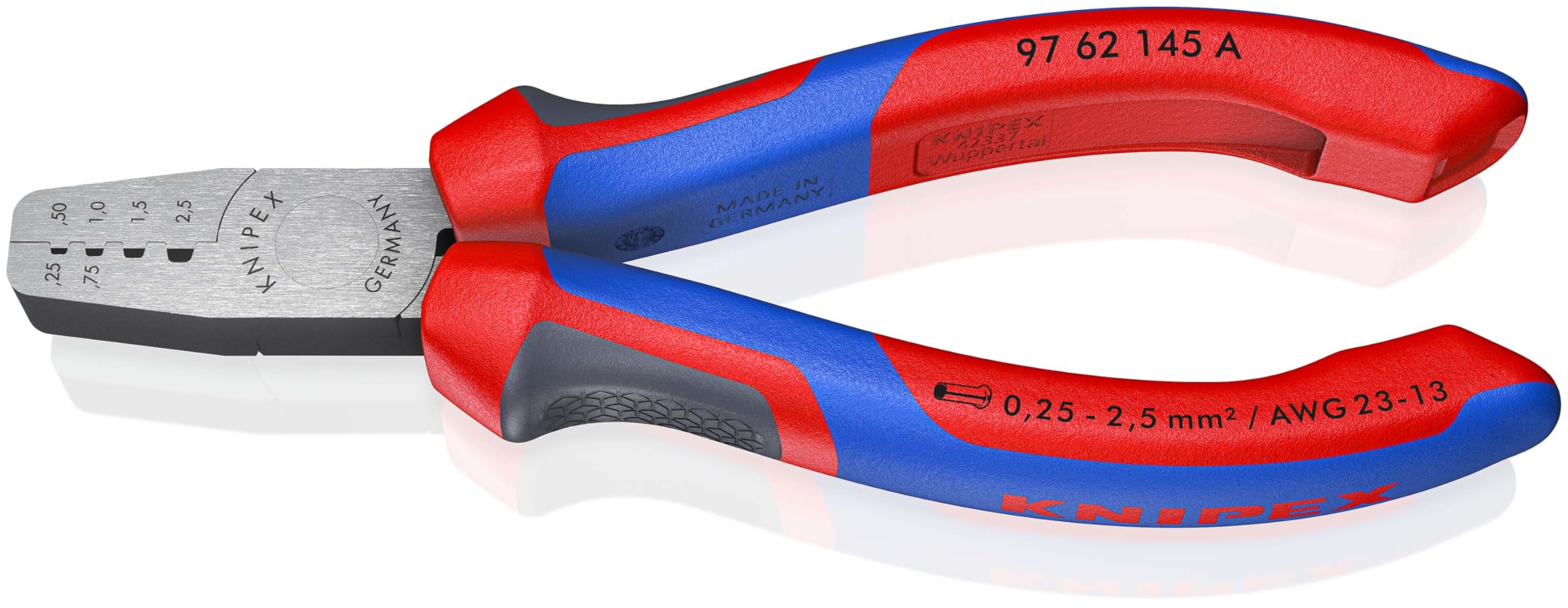 KNIPEX Crimping Pliers for Wire Ferrules with Comfort Handles 145 mm, 97 62 145 A