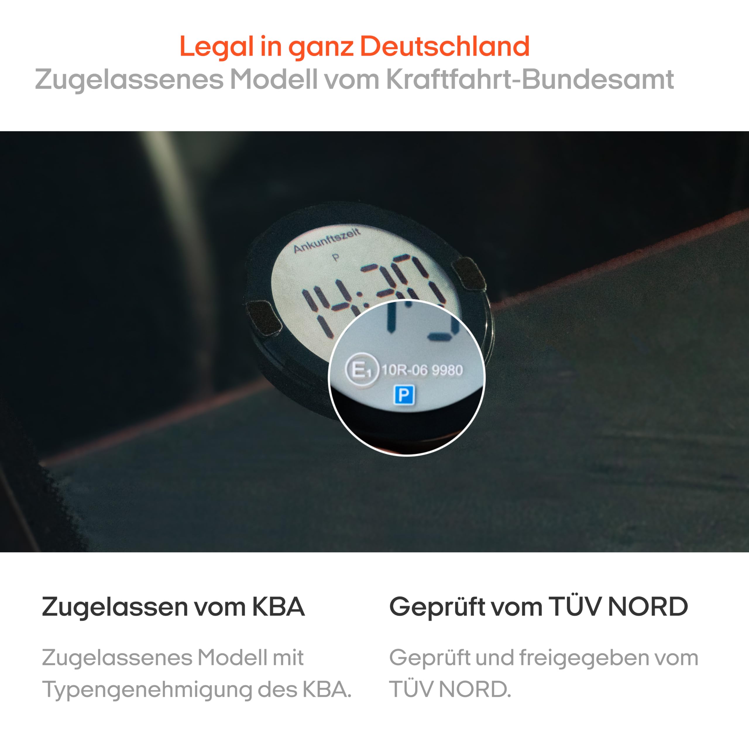 OOONO P-DISC NO2 - Elektronische Parkscheibe mit Zulassung fürs Auto - Automatische Digitale Parkscheibe Elektrisch mit Zulassung vom KBA nach StVO - Elektrische Parkuhr Auto zugelassen 4