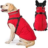 Dogcheer Dog Coat with Harness, Waterproof Warm Dog Winter Jacket with Pockets, Reflective Pet Fleece Jacket Turtleneck Snowsuit for Small Medium Large Dogs - Red, XS