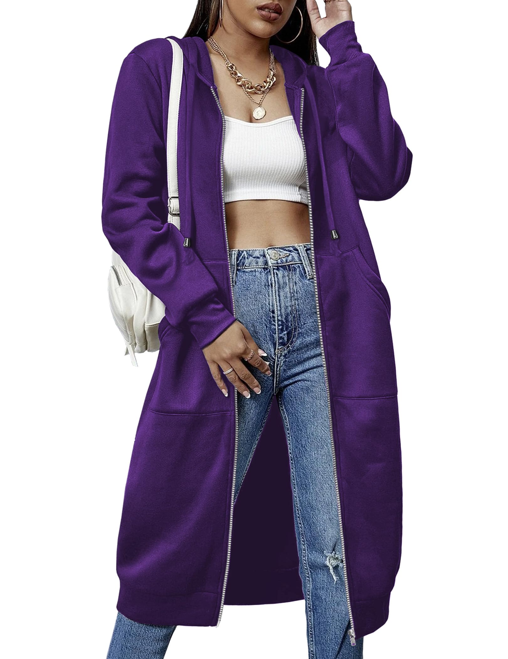ELESOL Women's Tunic Hoodie Sweatshirt, Purple