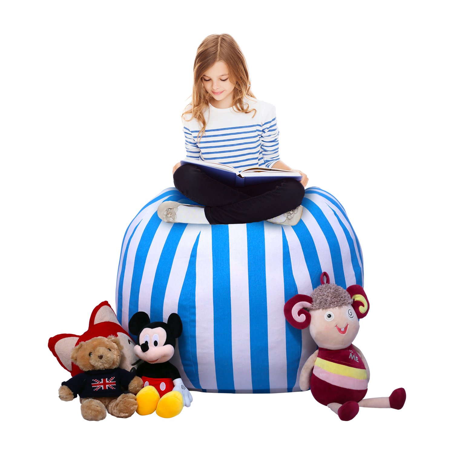 Yotree Stuffed Animal Storage Bean Bag Chair Useful Extra Large Kids Toy Organizer Clean up the Room and Put Those Critters in Order(Blue Stripes)