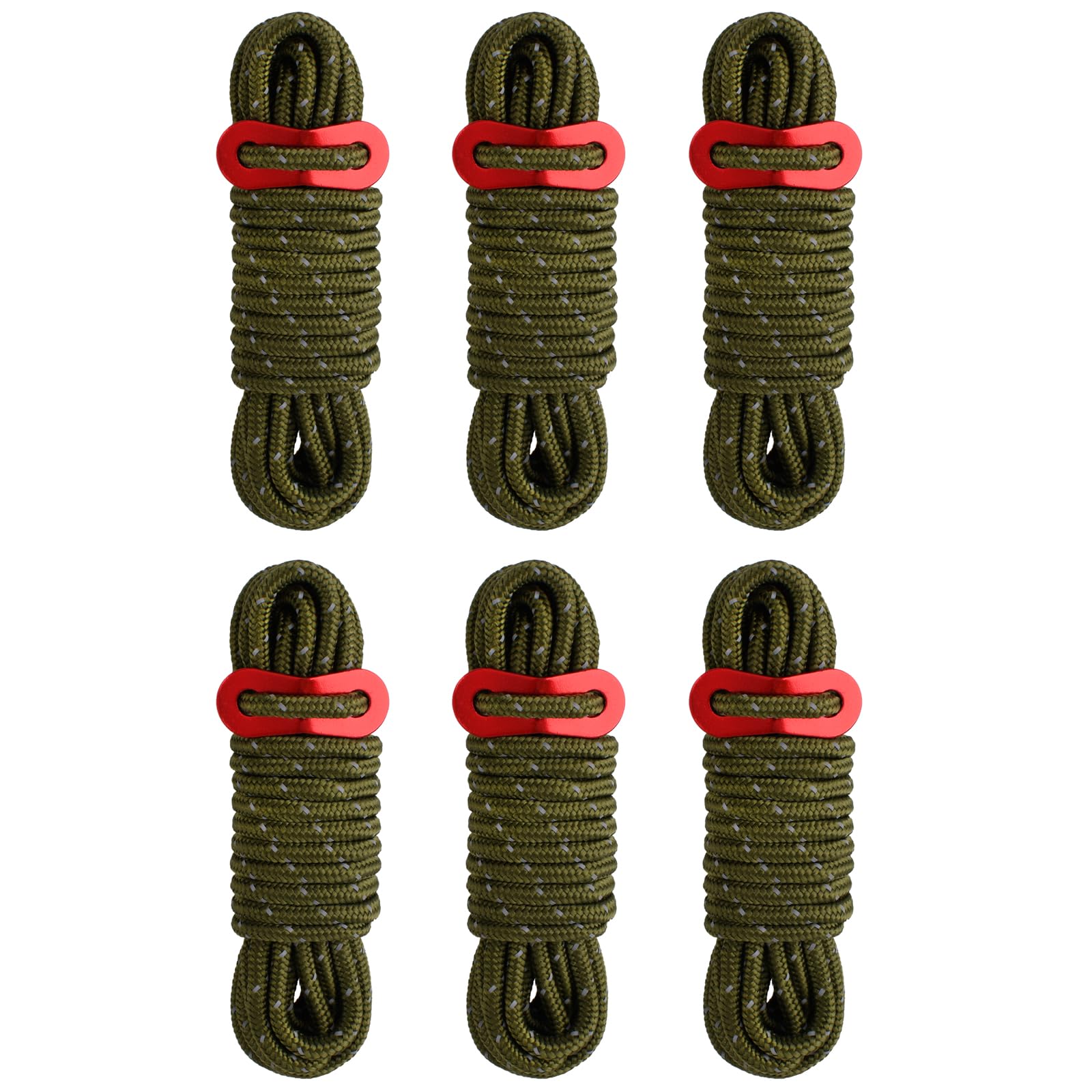 TRIWONDER Tent Guy Ropes 4mm Reflective Paracord Cord Guy Line with Adjuster 4m Tarp Rope for Camping Awning Hammock (Army Green - 6 Pcs)