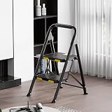 KINGRACK 2 Step Ladder Steel with Safe-Lock Handrail Anti-Slip Wide Pedals view 6