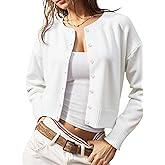 Women's Cropped Knit Cardigan Sweater – Button Down Long Sleeve Slim Fit Gray Fall Layering Top