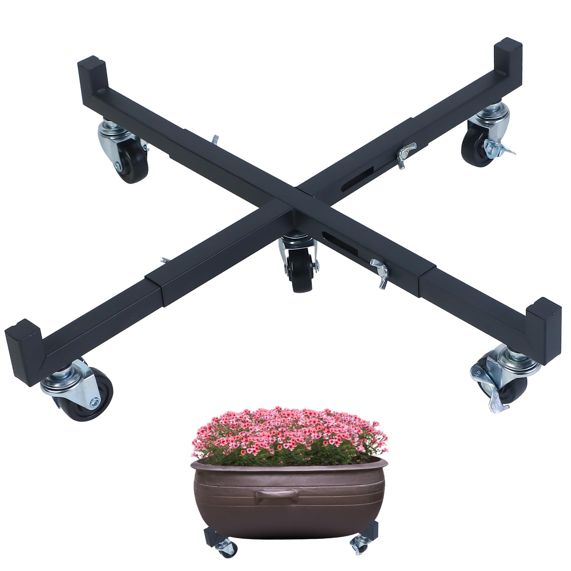 Photo 1 of Plant Stand with Wheels Heavy Duty, Adjustable 15 to 20.5Inch with Lockable Caster Pot Roller Base, Rolling Planter Caddy for Large Flower Pots, 250 Lbs Capacity Dolly Cart for Indoor/Outdoor Use