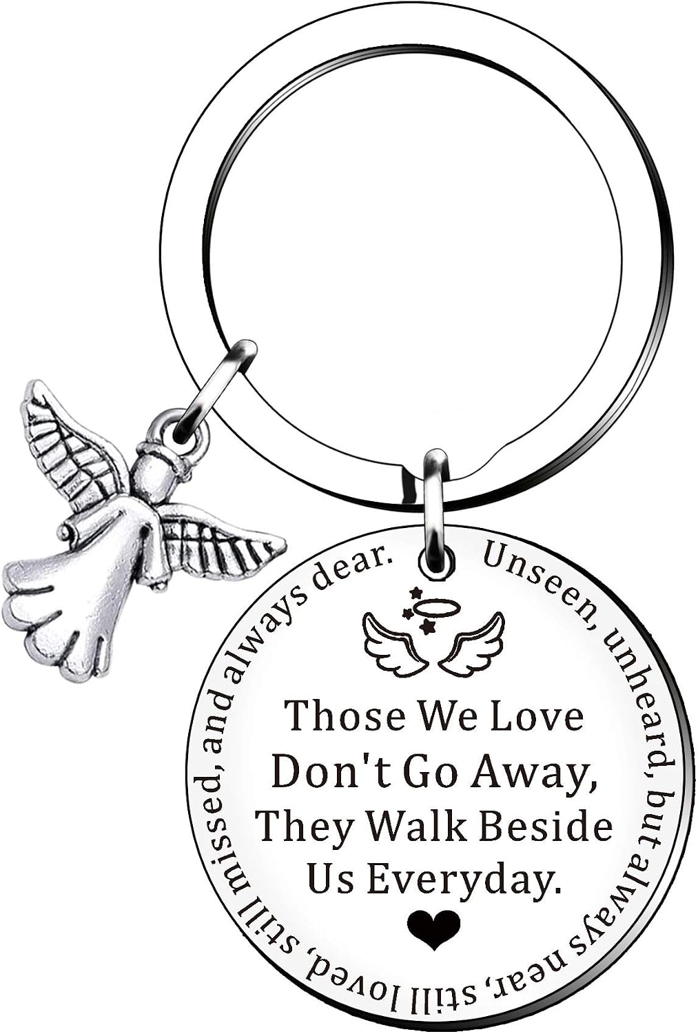 HULALA Sympathy Keyring Memorial Remembrance Gifts For Loss Loved One Family Friends Angle Keychain Engraved Those We Love Don't Go Away They Walk Beside Us Everyday