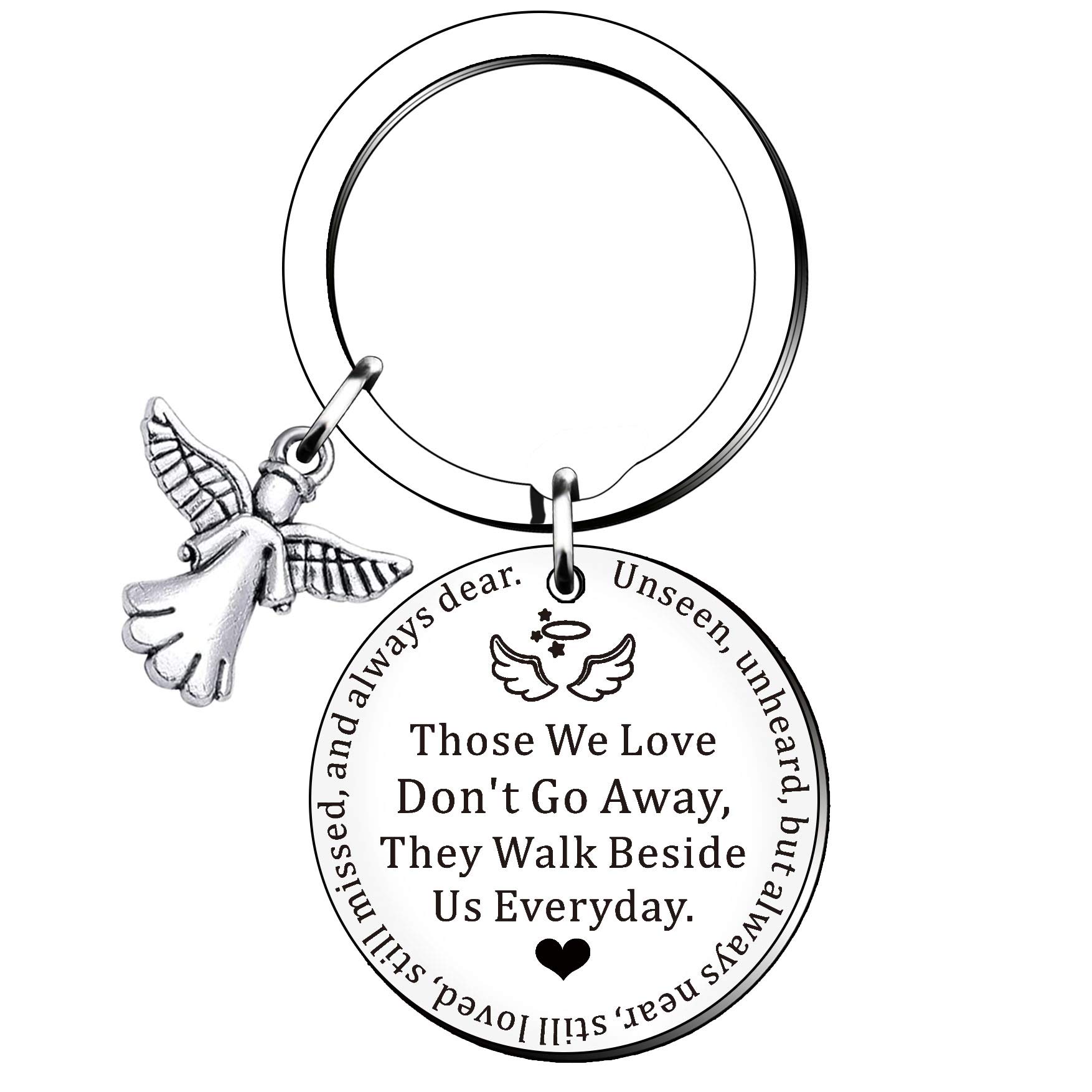 HULALA Sympathy Keyring Memorial Remembrance Gifts For Loss Loved One Family Friends Angle Keychain Engraved Those We Love Don't Go Away They Walk Beside Us Everyday