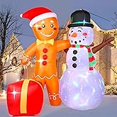 Christmas Inflatables Outdoor Decoration, Cute 6 FT Snowman Gingerbread Christmas Decorations, Build-in LEDs, Stable Christmas Blow Ups Yard Decorations for Holiday Indoor Xmas Party Garden Lawn Décor