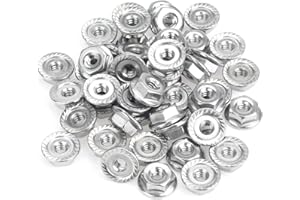 HELIFOUNER 100 Pieces #6-32 Flange Nuts, Serrated Flange Hex Lock Nuts Assortment Kit, 304 Stainless Steel (18-8), Bright Finish, Coarse Thread