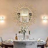 Chende 39" x 39" Gold Decorative Wall Mirror, Large Round Mirror with Metal Leaves, Gold Frame for Living Room, Entrance, Dining Room, Bedroom