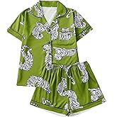 WDIRARA Women's Plus Size 2 Piece Tiger Print Pajama Set Shorts Pjs Sets Button Down Short Sleeve Sleepwear