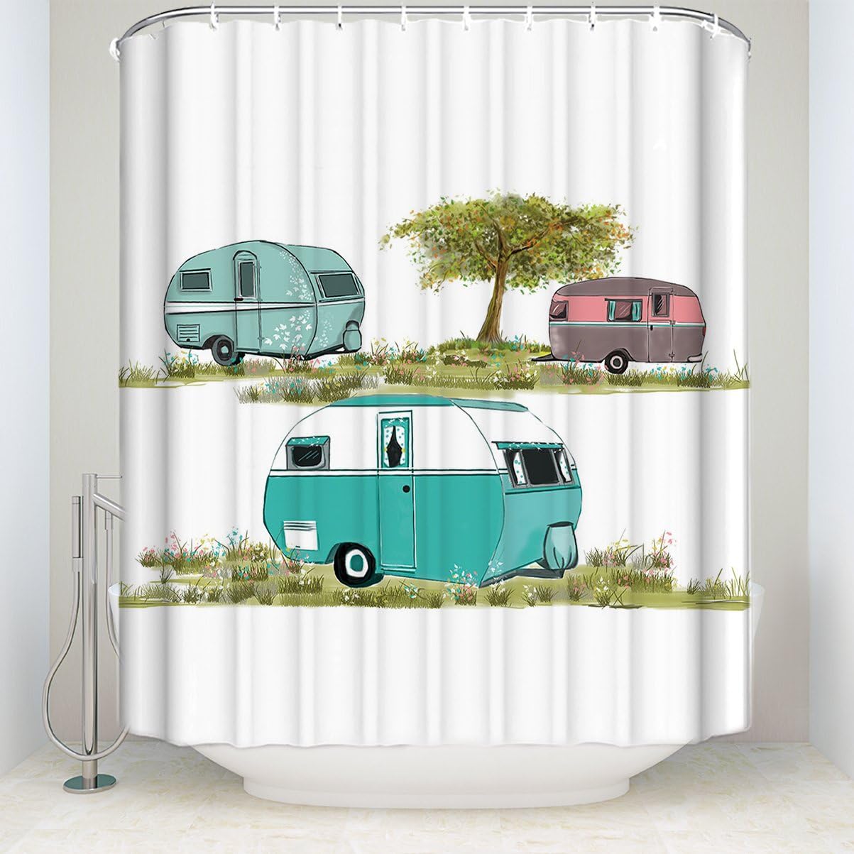 Amazon Com Cloud Dream Retro Camping Shower Curtain Vintage