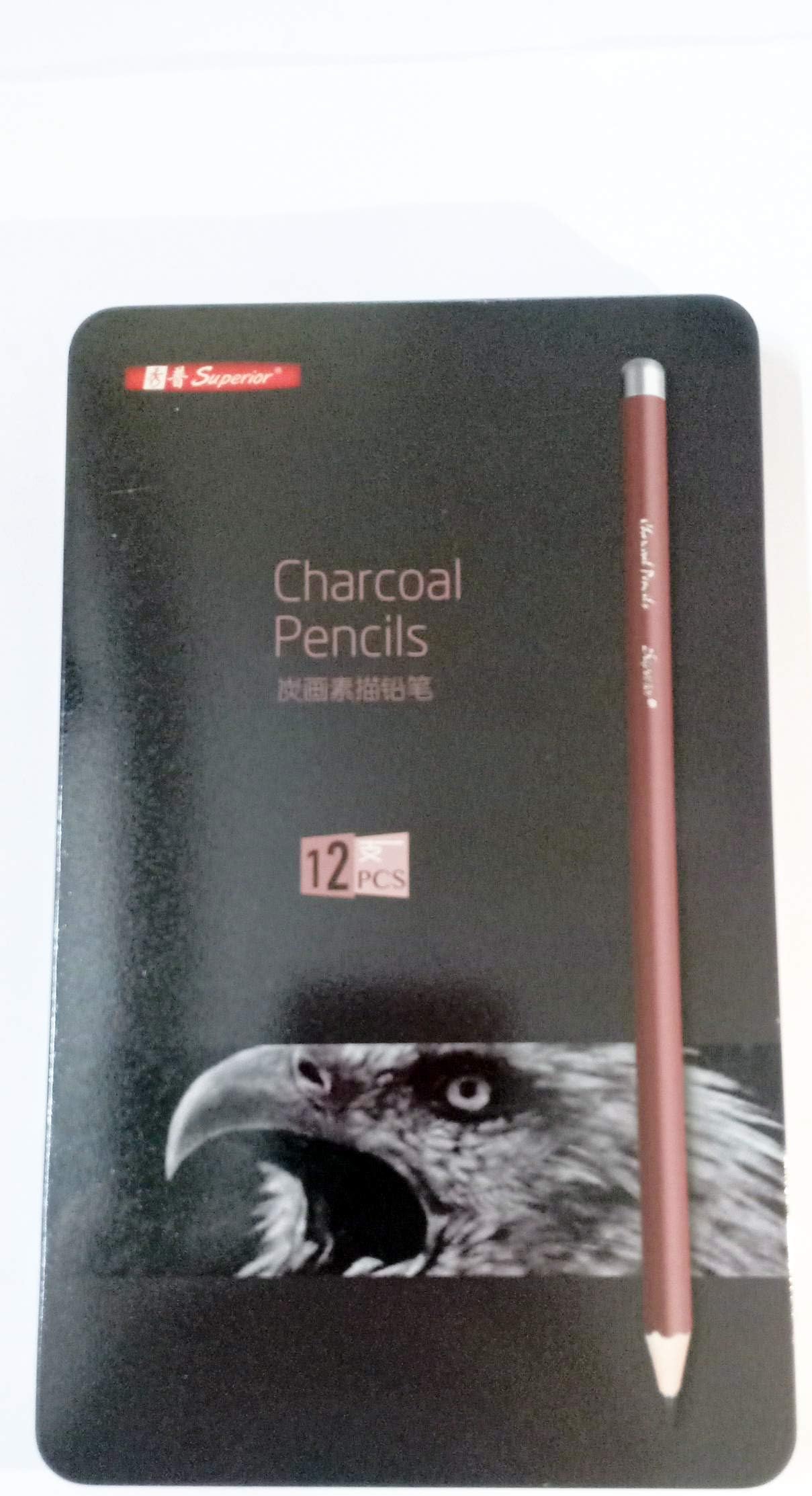 KABEER ART Charcoal Pencil Drawing Art Pack of 12 with Metal Case