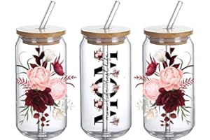 DTHOME3 UV DTF Glass Cup Wrap Transfer Decal-3PCS Sublimation Design Mom Life Flower Craft Wrap Transfers Mama Flower Waterproof Decal for 16oz Glass Cups, Ceramic Mug DIY Crafts, Gifts for Mom