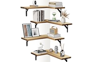 AMADA HOMEFURNISHING Corner Floating Shelves, Set of 4 Corner Shelves Wall Mounted, Shelves for Wall Decor, Corner Wood Shelv
