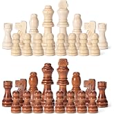 Wooden Chess Pieces Only, 32 Piece Tournament Staunton Wood Chessmen with 3.15 inches King, Chess Game Pawns for Chess Board Game, Replacement of Missing Pieces