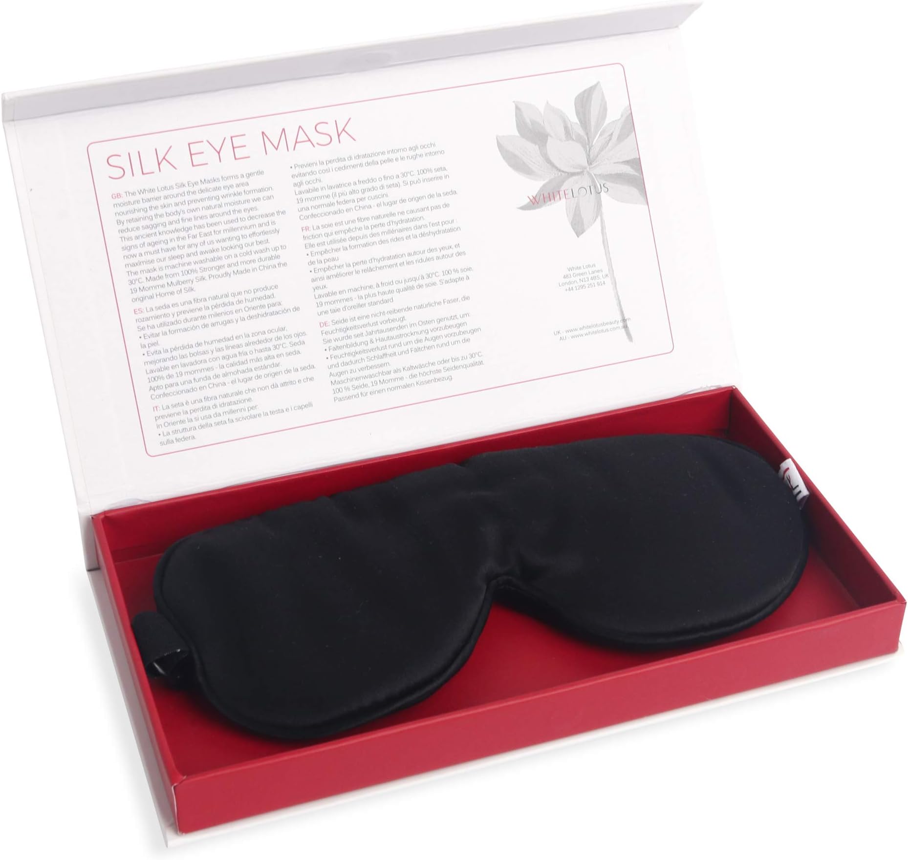 White Lotus Anti Aging Holistic Silk Eye Mask /19 Momme Mulberry Silk Eye Mask for Sleeping Eye Mask for Puffy Eyes & Under Eye Wrinkles Complete Black Out for Great Sleep White Box