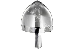 L M Handicrafts Medieval Deluxe Medieval Norman Helmet + Liner & Chin Strap, LARP SCA Col Silver Troy Sugarloaf Gladiator
