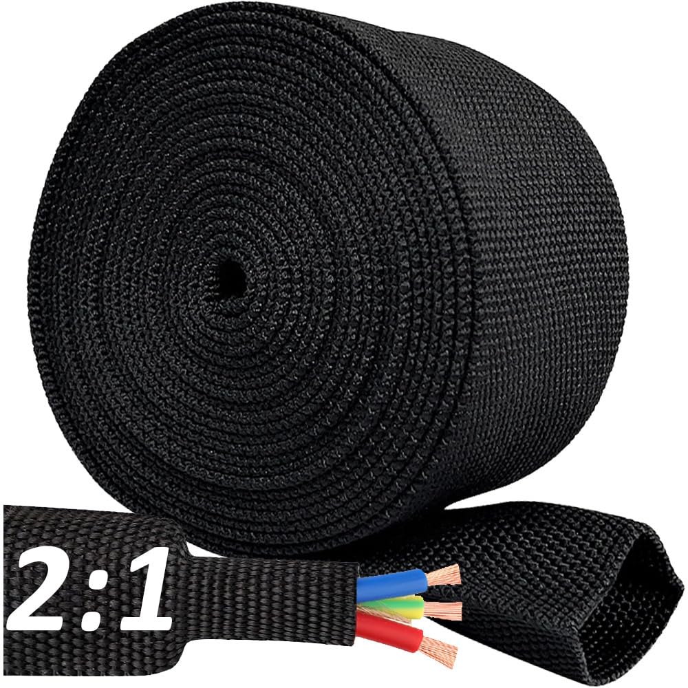 Photo 1 of 20 FT 1/2 inch 2:1 Heat Shrinkable Braided Sleeving Heat Shrink Sleeve Abrasion Protection Flexibility Wiring Harness Cable Sheath Tubing