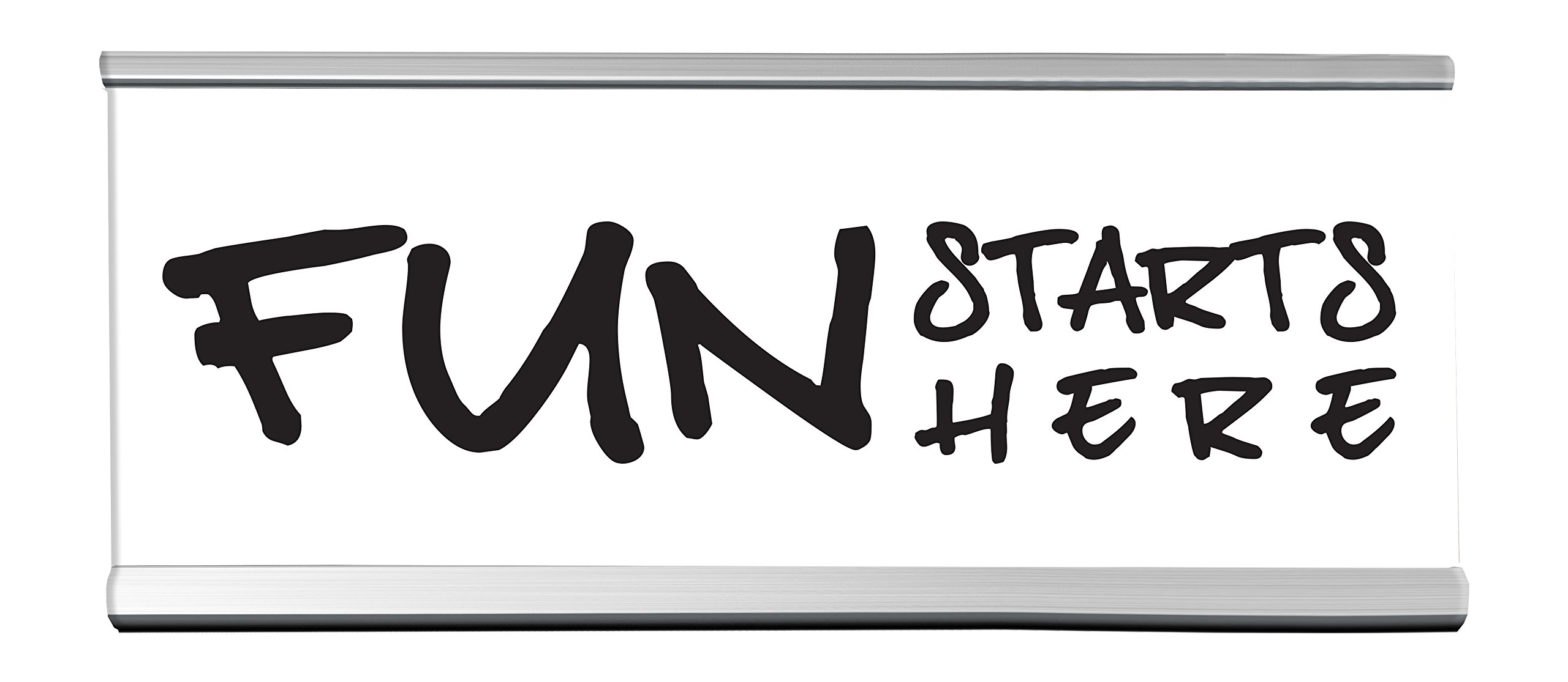 WELLSPRING "Fun Starts Here" Acrylic Desk Sign - Witty and Funny Desk Signs for Office, Perfect Office Gifts for Boss & Co Workers - Modern Office Desk Signs - 8x2 Freestanding Funny Desk Sign