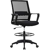 BestOffice Drafting Chair Tall Office Chair Adjustable Swivel Rolling Mesh Height with Lumbar Support Arms Footrest Mid Back for Adults Standing Desk Drafting Stool(Black)