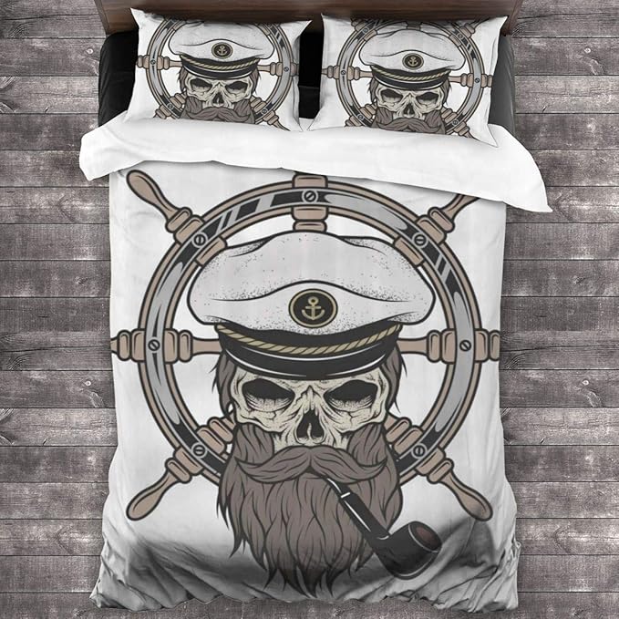 LINARUBE Juego de Ropa de Cama-Capitán Pirata Calavera en Sombrero de