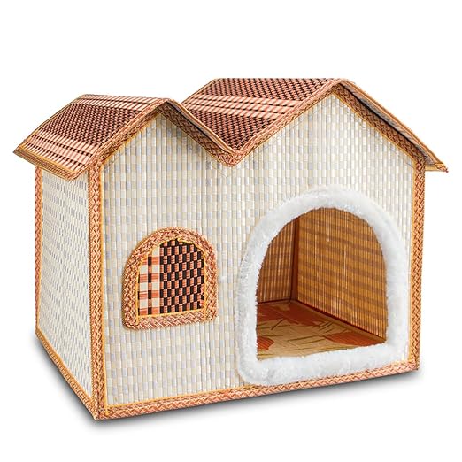 7Life Natural Bamboo Dog House Crates for Dogs, Cats, and Other Small Pets Portable Folding