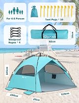Glymnis Large Pop Up Beach Tent 4-6 Person Instant UV Sun Shelter view 2