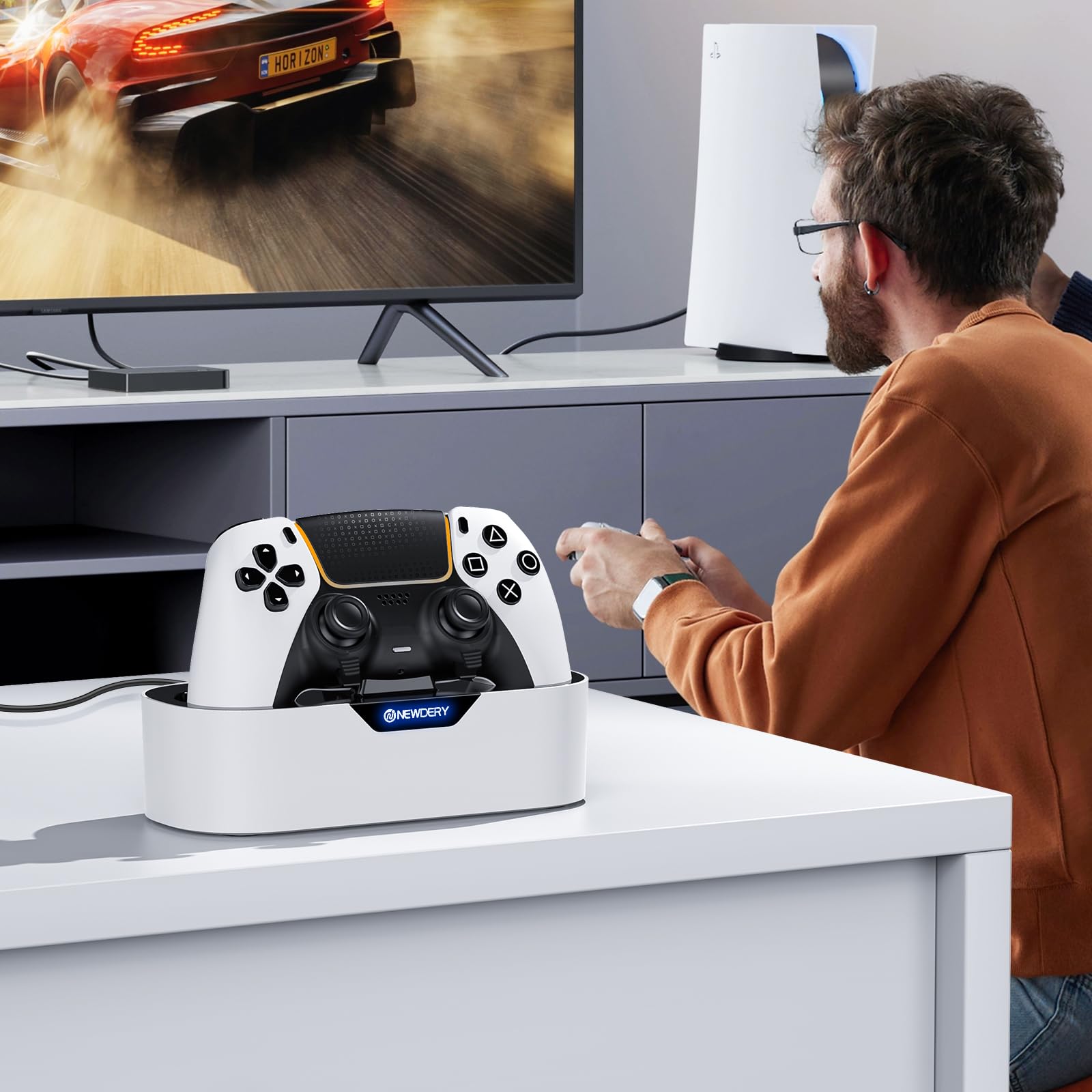 NEWDERY PS5 Controller Ladestation, Schnellladestation für PlayStation 5 Controller, Einzel Controller Ladeständer als Ersatz für PS5 Controller und PS5 Pro Controller 8