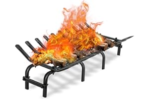 YSEJOMP 24 inch Steel Fireplace Grates Stove Grate Rack for Efficient and Effective Wood Burning Indoor Hearth Outdoor Firepit Matt Black (23.5 X 12.5 Inch)