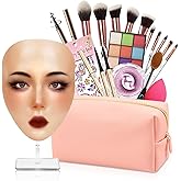 Silicone Makeup Practice Board - Full Face Mannequin with Makeup Kit, Face Gems, Brushes - Perfect for Beginners & Professionals