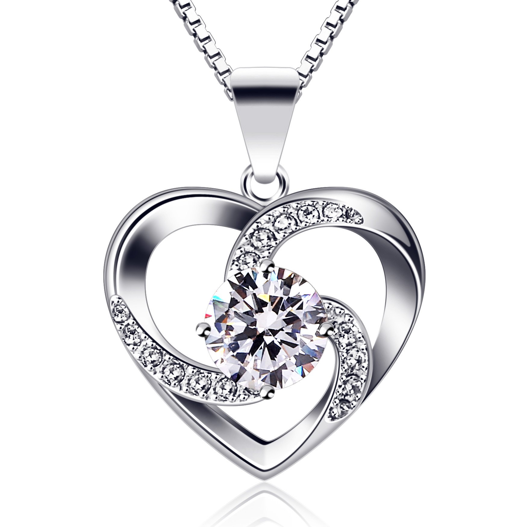 B.Catcher Women's Necklace, 925 Sterling Silver Heart Necklace with 5A Grade Cubic Zirconia,Classic and Elegant, Nickel-Free,Love Gift for Mother's Day/Valentine's Day/Birthday/Back to School,45cm — image 1