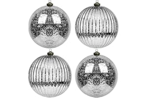 KI Store Mercury Christmas Ball Ornaments Silver Set of 4 Extra Large Hanging Tree Ball Ornament Decorations Super Large Shatterproof Vintage Balls 6-Inch