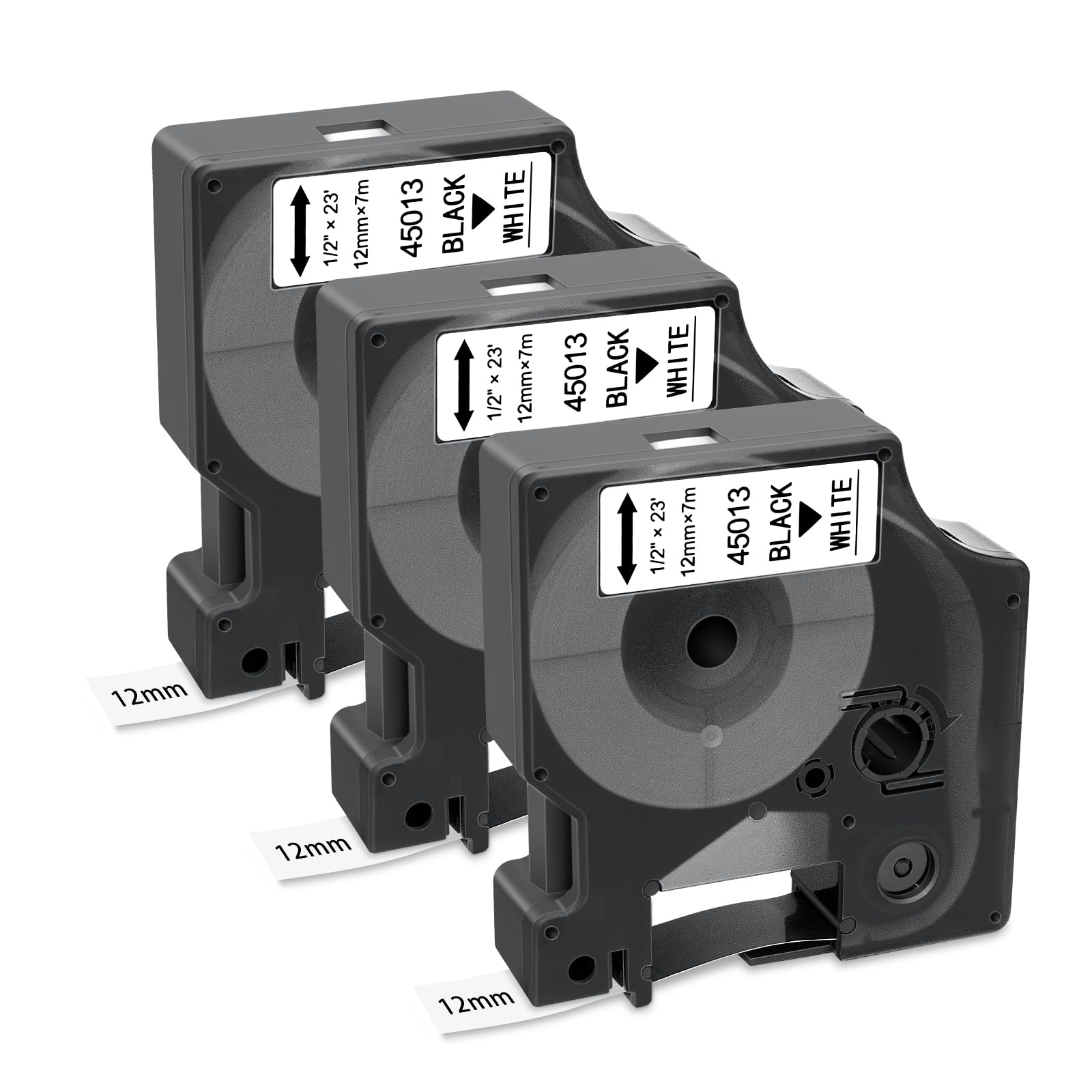 Compatible with Dymo D1 Label Tape 45013, Black on White D1 Tape 12mm for Dymo Label Maker Refills (S0720530), for LabelManager/Point/Writer 160, 210D, 360D, 420P, 450D,3-Pack