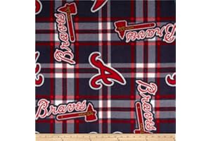 FABRIC TRADITIONS MLB Fleece Atlanta Braves Plaid Navy/Red, Fabric by the Yard
