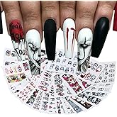 25 Sheets Halloween Water Transfer Nail Art Sticker Clown Witch Ghost Demon Skeleton Blood Eye Nail Art Decals Halloween Party Supply Manicure Tips DIY Nail Decorations for Women Girls Kids