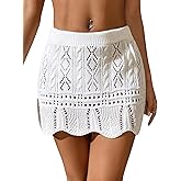 Verdusa Women's Hollow Out Knit Scalloped Elastic Waist Swimsuit Beach Cover Up Mini Skirt