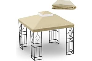 Pelnuies 10x10 Canopy Replacement Top, Double Tiered Grill Gazebo Cover with Gauze Net, Sun and Rainproof Canopy Top Cover for Yard, Patio and Garden(Beige)