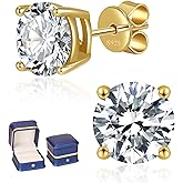 Moissanite Stud Earrings for Women Men, 0.6-6CT D Color Round Cut Four Prong Moissanite Earrings,18K Gold Plated Silver Lab Created Moissanite Earrings