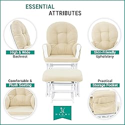 Naomi Home Glider and Ottoman Set White/Cream