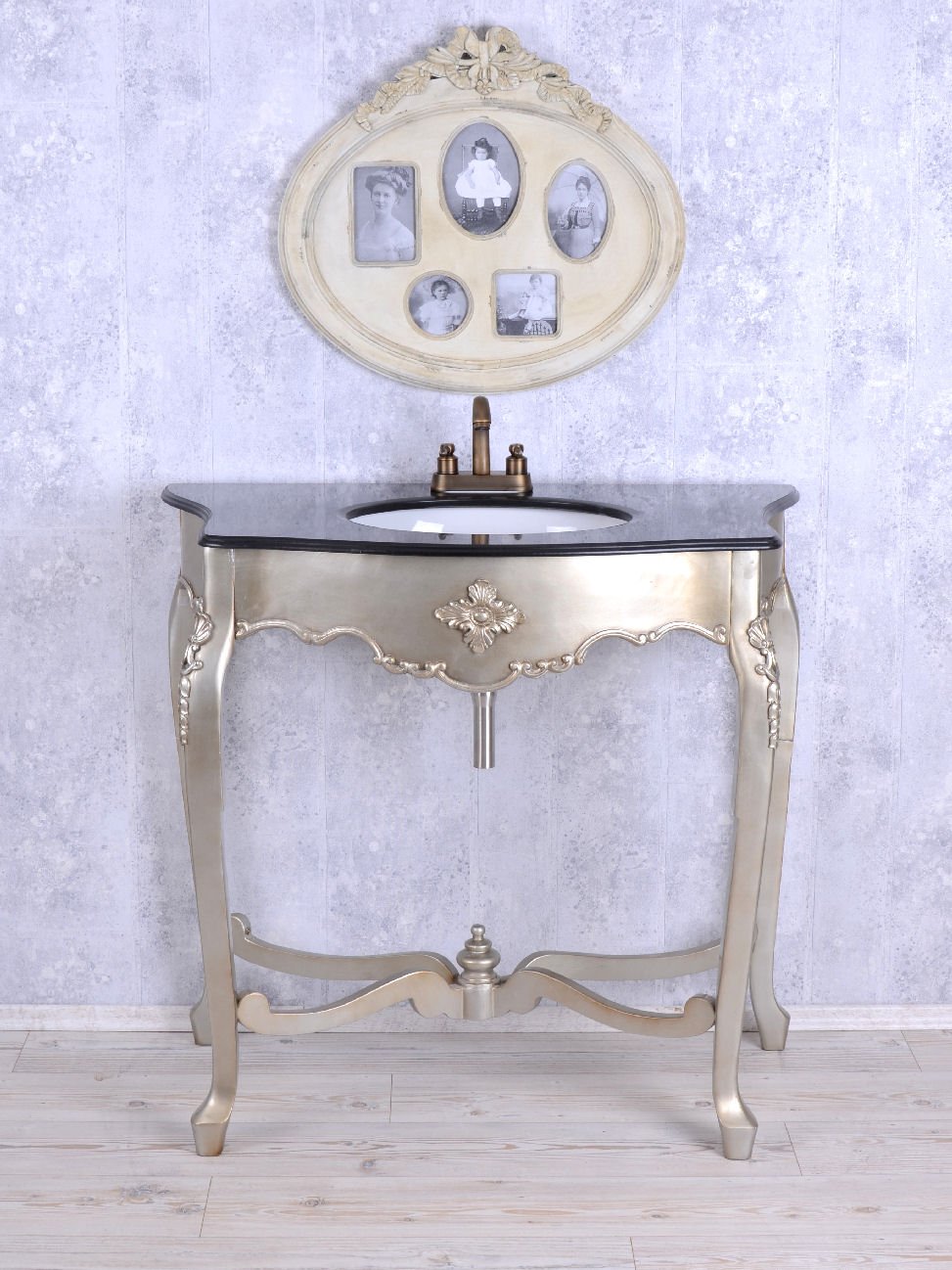 Vanity Vintage Style Ornate Silver Console Basin Bathroom Cabinet
