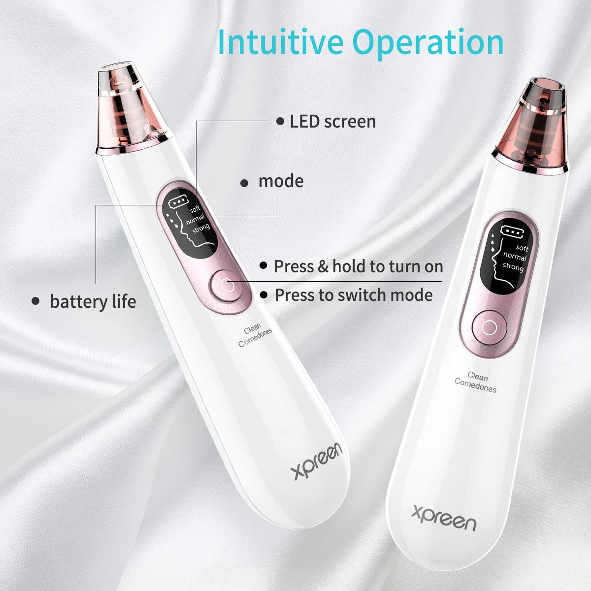 Blackhead Remover Suctioner, Xpreen Pore Vacuum Cleaner Blackhead Remover Vacuum Rechargeable Face Suction Comedone Extractor with LED Screen and 4 Probes 3 Modes for Women and Men: Beauty