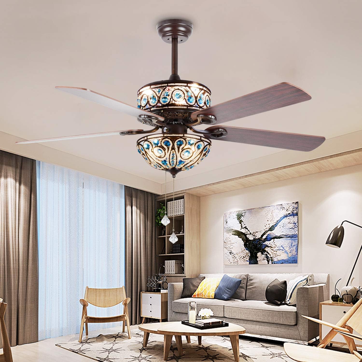 Rainierlight Crystal Ceiling Fan Lamp Led Light For Bedroom Living
