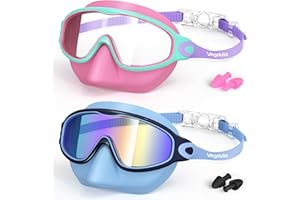 VegoVia 2 Pack Kids Swim Goggles with Nose Cover, Anti-Fog UV Protection Swimming Goggles for Kids Youth 3-15