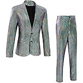 Men's 70s Disco Outfit Sequin Suit Set Metallic Shiny Jacket Slim Fit Pants Party Costume