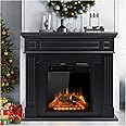 Cowsar 44" Electric Fireplace with Mantel Package Free-Standing Fireplace Heater, Wooden Surround Firebox with Log, Remote Control, 750-1500W, Black